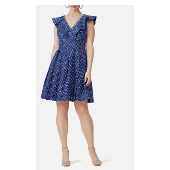 kate spade Dresses & Skirts - Kate Spade Size 6 Fit & Flare Mini Dress Blue White Geo Dot Poplin Cotton Blend